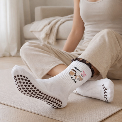 Women’s Pilates Socks - Cherry Embroidered Non-Slip