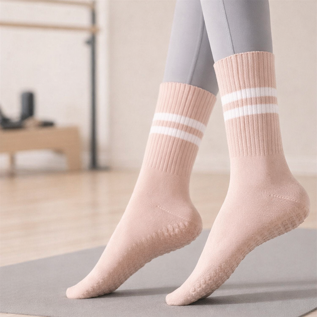 Women's Pilates Socks Silicone Grip - Double-Bar Mid-Leg