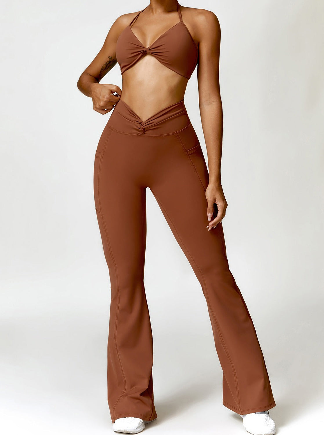 Serafina - Brown High-Waist Figure-Shaping Flared Leggings