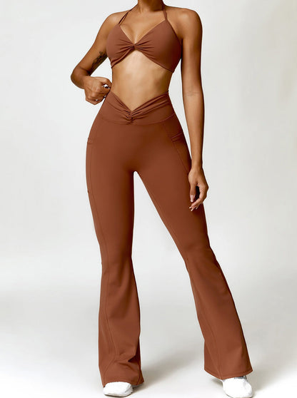 Serafina - Brown High-Waist Figure-Shaping Flared Leggings