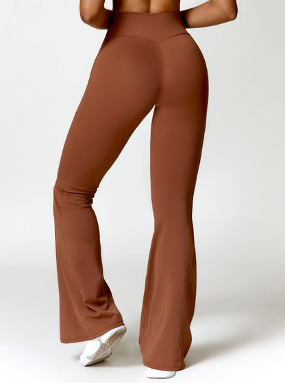 Serafina - Brown High-Waist Figure-Shaping Flared Leggings