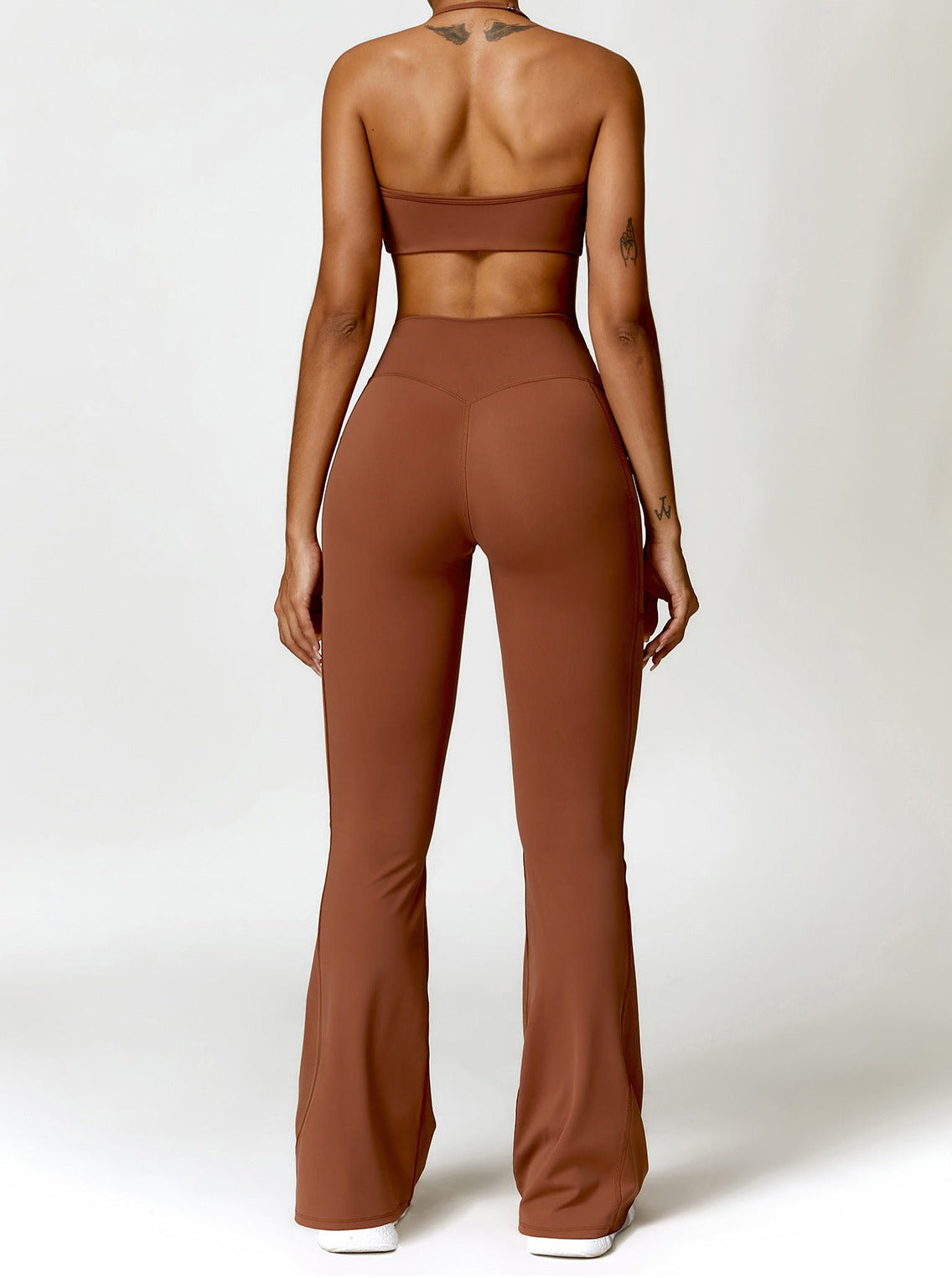 Serafina - Brown High-Waist Figure-Shaping Flared Leggings
