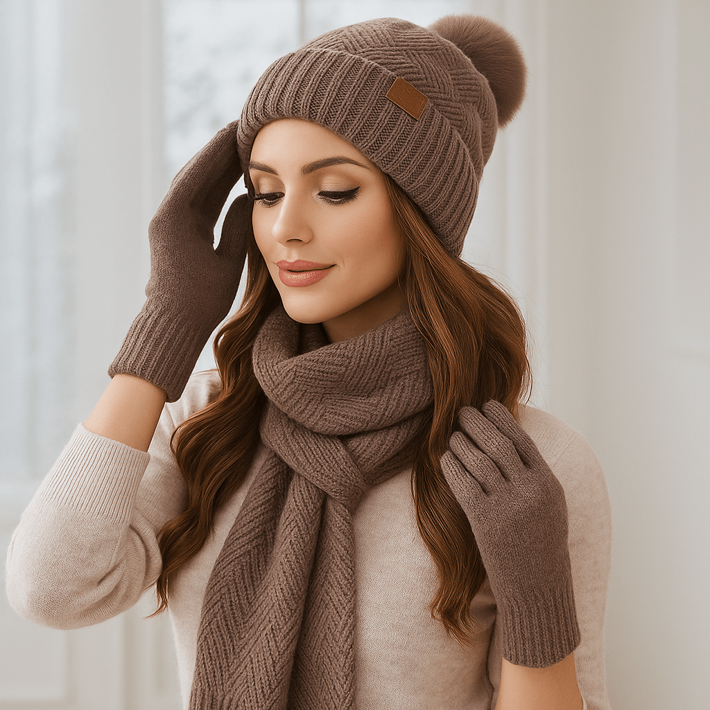 Women's Winter - Hat - Scarf - Gloves Set - Cozy Knit