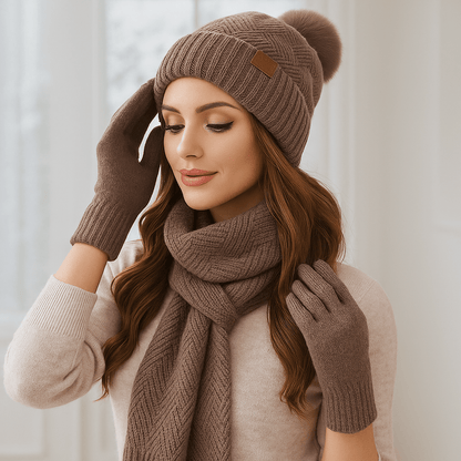 Women's Winter - Hat - Scarf - Gloves Set - Cozy Knit
